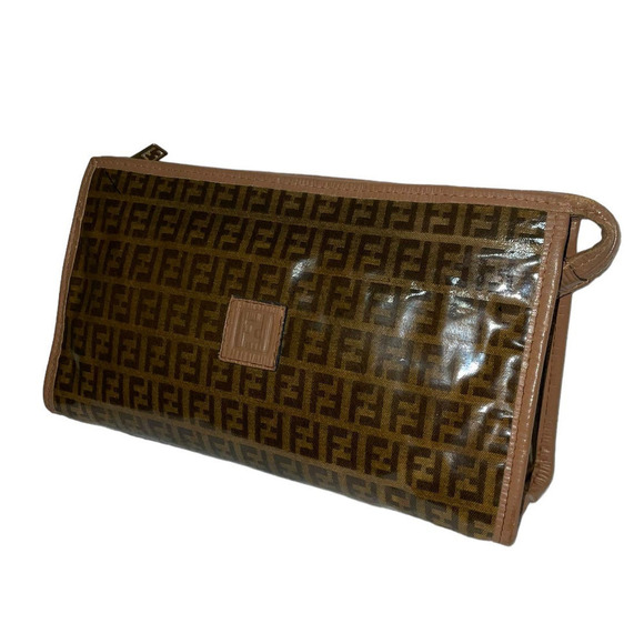 Fendi Zucca FF Coated Canvas Cosmetic Bag Pouch with leather trim and accents - Picture 14 of 14